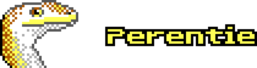 Perentie logo, featuring the smiling head of Petra the monitor lizard, next to the name in a futurist pixel font.